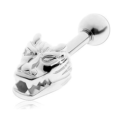 Šperky eshop ocelový piercing do ucha stříbrná hlava čínského draka W04.39