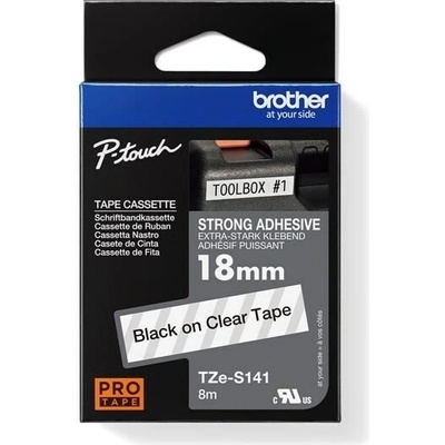 BROTHER TZES141 kazeta TZ šířky 18 mm extrémně adhesivní lamino TZE-S141 průsvitná černé písmo