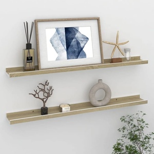 vidaXL Стенни рафтове, 2 бр, бяло и сонома дъб, 80x9x3 см (326691)