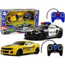LEAN Toys R/C sada autíčok na policajnú naháňačku – policajné auto a žlté športové auto s 2 ovládačmi RTR