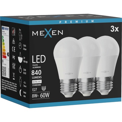 Mexen Nova 3x LED крушка E27, G45, 8W, Неутрална - 4000K, 840 lm - L101-E27-0840-01x03 (L101-E27-0840-01x03)