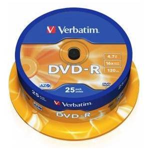 Verbatim DVD-R Verbatim AZO 4.7GB 16X MATT SILVER SURFACE, 25 броя в шпиндел, 43522