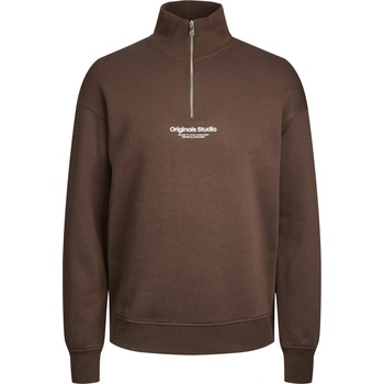 JACK & JONES Men's JJ Quarter-Zip Fleece - Chocolate Brown