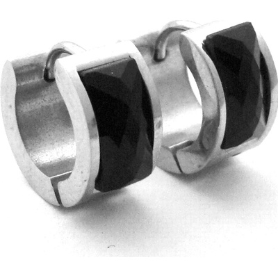 Steel Jewelry náušnice kroužky s černým kamínkem z chirurgické oceli NS090343