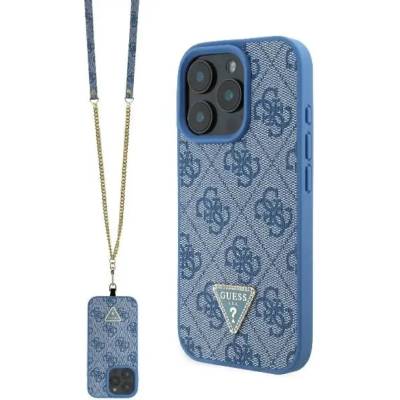 GUESS кожен калъф с метално лого Strass Crossbody за iPhone 16 Pro Max - син (3666339328719)