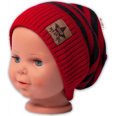 Baby Nellys Jesenná/zimní prúžkovaná čiapka červená/grafit