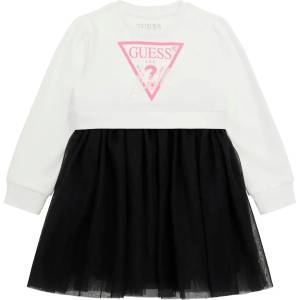Guess Комбинирана рокля за мини момиче в бяло с черен тюл Guess