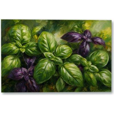 Plakát – Malovaná bazalka v zelené a fialové Bez rámu Ano Bez rámu 135 × 90 cm