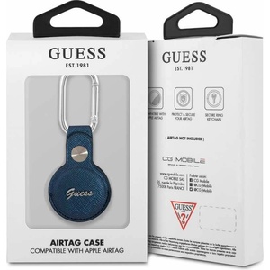 GUESS Стилен ключодържател от изкуствена кожа за Apple AirTag - Guess PU Saffiano Script Dog Clip AirTag Case (син) (GUATPSASRSB)