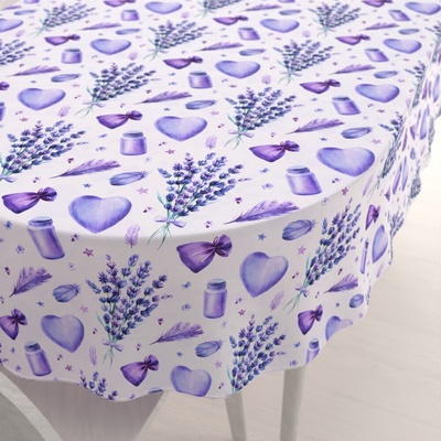 Biante Dekoračný oválny obrus PML-055 Levandule a srdcia na bielom 100x140 cm