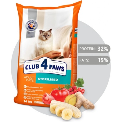 Club 4 Paws kurča pre sterilizované mačky 14 kg