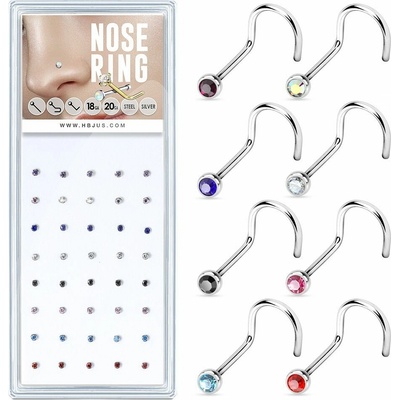 S4U Sada 40ti piercingů do nosu, 2,5 mm zirkon 1 mm N0000-23