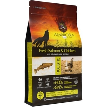 Ambrosia HOLISTIC Mini adult Fresh Salmon Chicken - холистична храна за пораснали кучета от мини породи с прясна сьомга и пиле - 2 кг, Франция