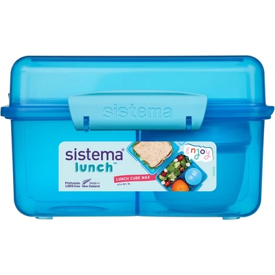 Holmes Products (Europe) Limited Кутия за закуски Sistema Lunch Cube Max с разделени части и контейнер за кисело мляко с двоен капак 2 л, синя