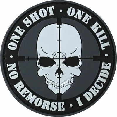 Nášivka ONE SHOT - ONE KILL plast ČIERNA