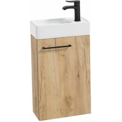 Erga Kim, závesná WC skrinka 39x21x60 cm + keramické umývadlo 40cm, dub remeselný Craft, ERG-207-D-04004+1406