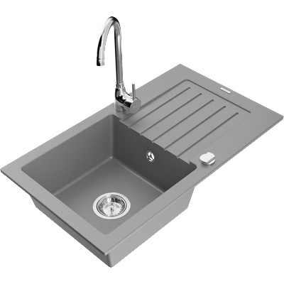 Mexen Pablo мивка от гранит с 1 отделение с отцедник и кухненски смесител Telma, сив - 6510-71-670200-00 (6510-71-670200-00)