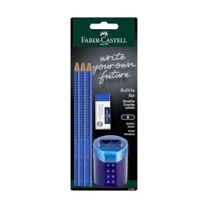 Faber-Castell Моливи 3 броя Grip 2001 B с гума Dust Free и острилка