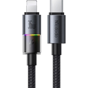Mcdodo Кабел - Mcdodo (CA-8190) - със 7 цветни светлини, USB-C → Lightning, 36W, 3A, 1.2m - Черен