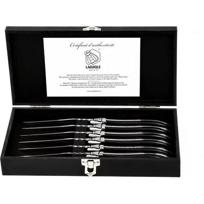 Laguiole Комплект ножове за пържоли LUXURY, 6 бр. , черни, с дръжка от абанос, Laguiole (LAGSDV-300046)