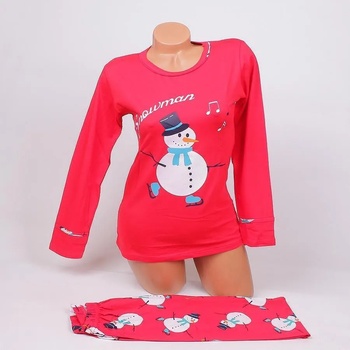 Image 1 of Коледна пижама в червено със снежен човек