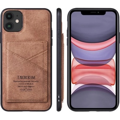 Púzdro Taokkim ochranné z PU kože s kapsou v retro štéle iPhone 11 Pro - hnedé