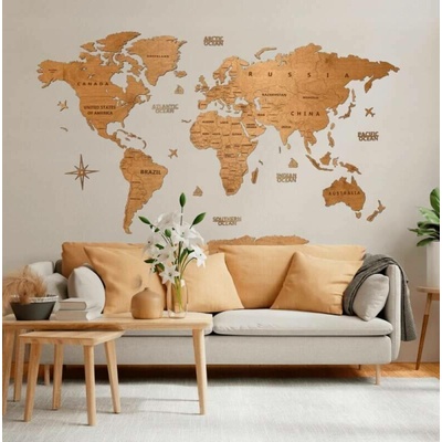 Dřevěná mapa na stěnu - DUB - 100 cm - size S