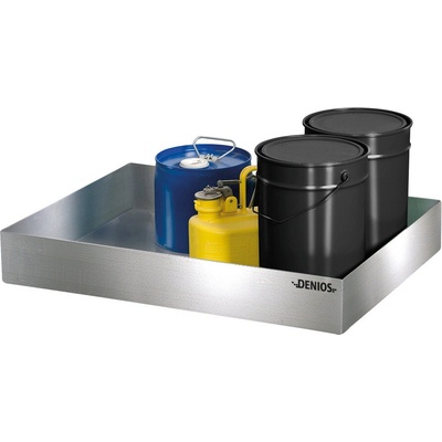 DENIOS Záchytná vaňa pre malé nádoby, z nerezu, objem 50 litrov, 510 x 1145 x 110 mm
