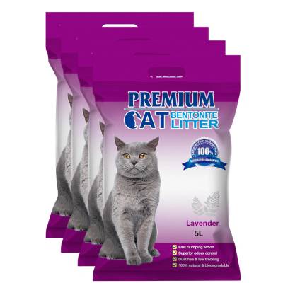 Premium Cat Премиум котешка тоалетна с бентонит - Лавандула за котки 4x5L