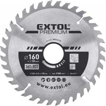 EXTOL PREMIUM pilový kotouč s SK plátky, 160x2,0x30mm, 36T, šířka SK plátků 2,8mm, SK
