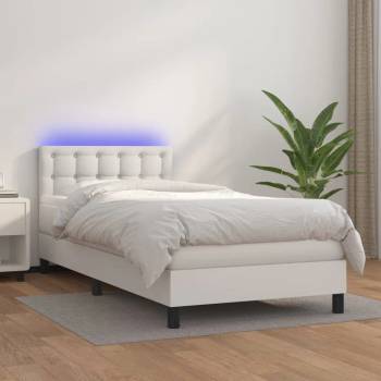 vidaXL Боксспринг легло с матрак и LED бяло 80x200 см изкуствена кожа (3134190)