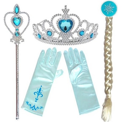 Sada Frozen 4ks / set Frozen Elsa 4ks čelenka hůlka rukavice cop tyrkysové rukavice