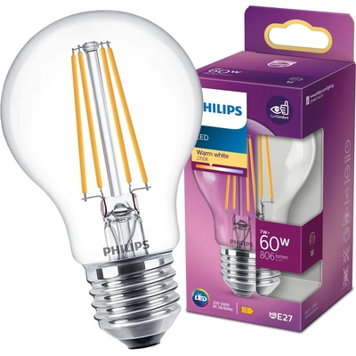 Philips klasik, 7W, E27, teplá biela 8718699777579