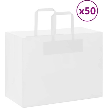 vidaXL Хартиени торбички 50 бр с дръжки бели 32x22x28 см (4101831)