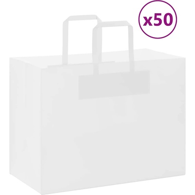 vidaXL Хартиени торбички 50 бр с дръжки бели 32x22x28 см (4101831)