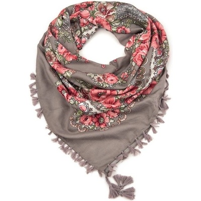 ArtOfPolo folková šatka s kvetmi hnědá