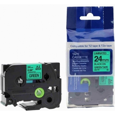 Съвместима лента с Brother TZ-751 / TZe-751, 24mm x 8m, черен печат / зелен фон (TZe751)