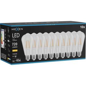 Mexen Vintis 10x LED филамент крушка E27, ST64, 6W, Топла - 2700K, 720 lm, прозрачен (L152-E27-0627-00x10)