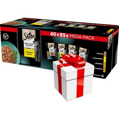 Sheba Selection Select Slices s kachním kuřecím drůbežím kachním a krůtím v kouscích omáčky 40 x 85 g + Překvapení pro kočku