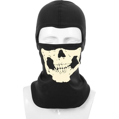Čierna kukla s maskou vetru odolná - reflexný vzor SKULL biela