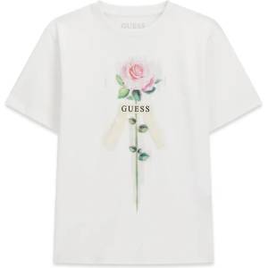 GUESS Детска памучна тениска Guess с нежна акварелна роза и 3D панделка