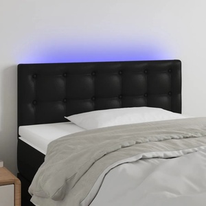 vidaXL LED Горна табла за легло, черна, 100x5x78/88см, изкуствена кожа (3121696)