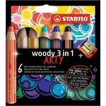 STABILO ARTY Woody 3в1 6бр. смесени цветни моливи 8806-1-20 (8806-1-20)