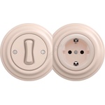 Reblig - ретро еднополюсен ключ №1 и SCHUKO контакт 230V с рамка в цвят старо розово (RG0120E)