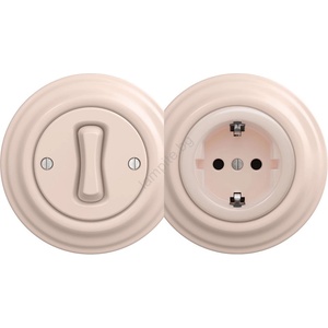 Reblig - ретро еднополюсен ключ №1 и SCHUKO контакт 230V с рамка в цвят старо розово (RG0120E)