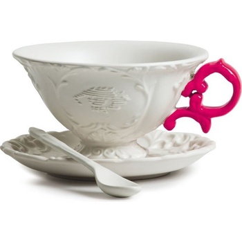 Seletti Чаша за чай I-Tea с чинийка и лъжичка фуксия (09858fuc)