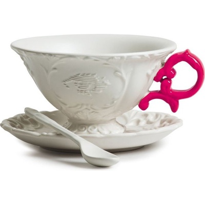 Seletti Чаша за чай I-Tea с чинийка и лъжичка фуксия (09858fuc)