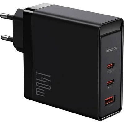 Mcdodo GaN 5 Pro Fast Wall Charger 140W - захранване за ел. мрежа за лаптопи, смартфони и таблети с USB-A и 2xUSB-C изходи с технология за бързо зареждане (черен)