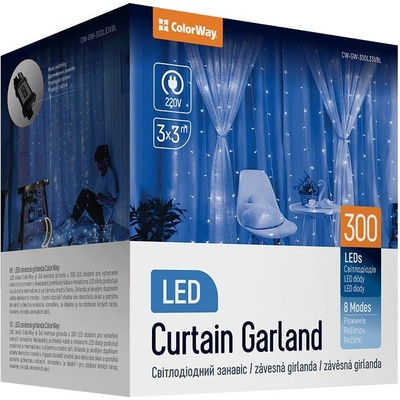 COLORWAY LED girlanda vnitřní 300 LED délka 3 x 3m modrá AC 220V