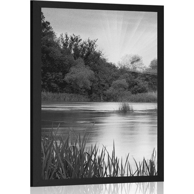 Plakát východ slunce u řeky v černobílém provedení - 20x30 black